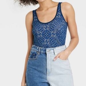 Isaac Morris Blue Bandana Print Bodysuit Size S